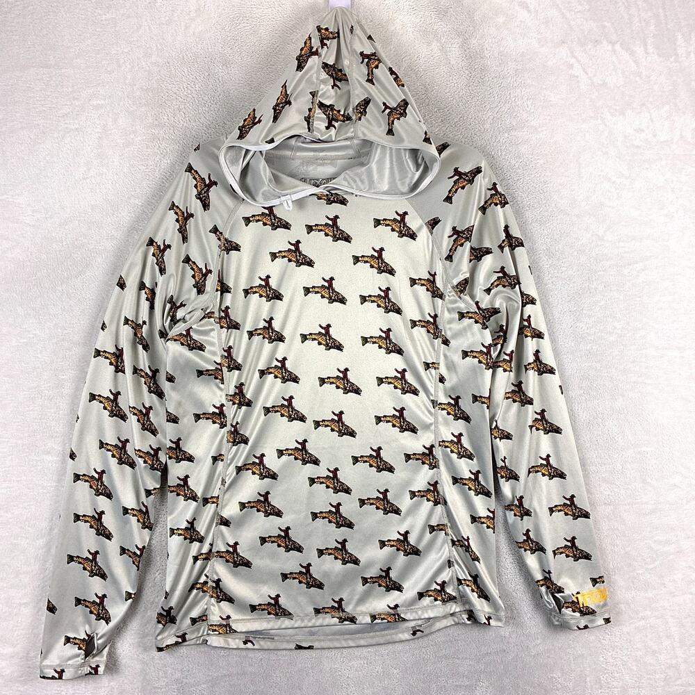Trxstle Hoodie Mens M White Bucking Trout Cowboy AOP Sun Protection Fishing